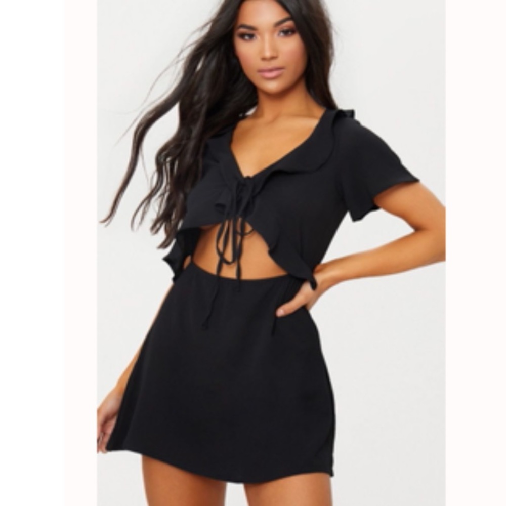 Black Frill Cut Out Tea Dress